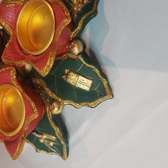 Encore Sales Ltd. clay pottery ceramic Christmas poinsettia 3 tea light holiday - Picture 4 of 15